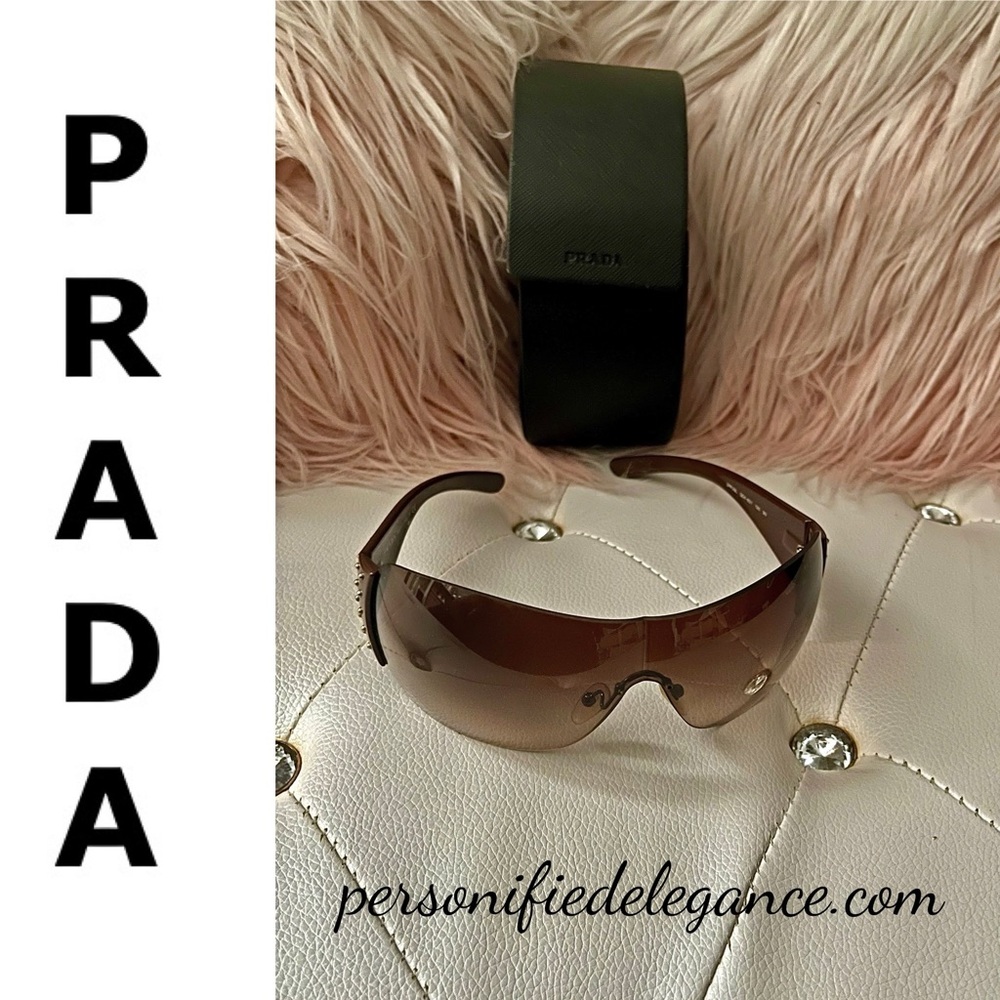 PRADA SPR 29L Brown Studded Oversized Sunglasses 120mm w/Case